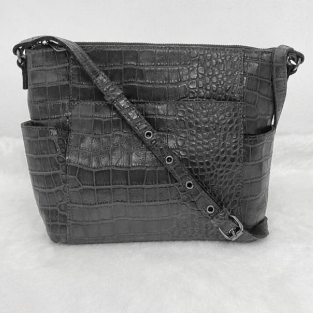 Patricia Nash Gray Crocodile Embossed Leather Crossbody Bag